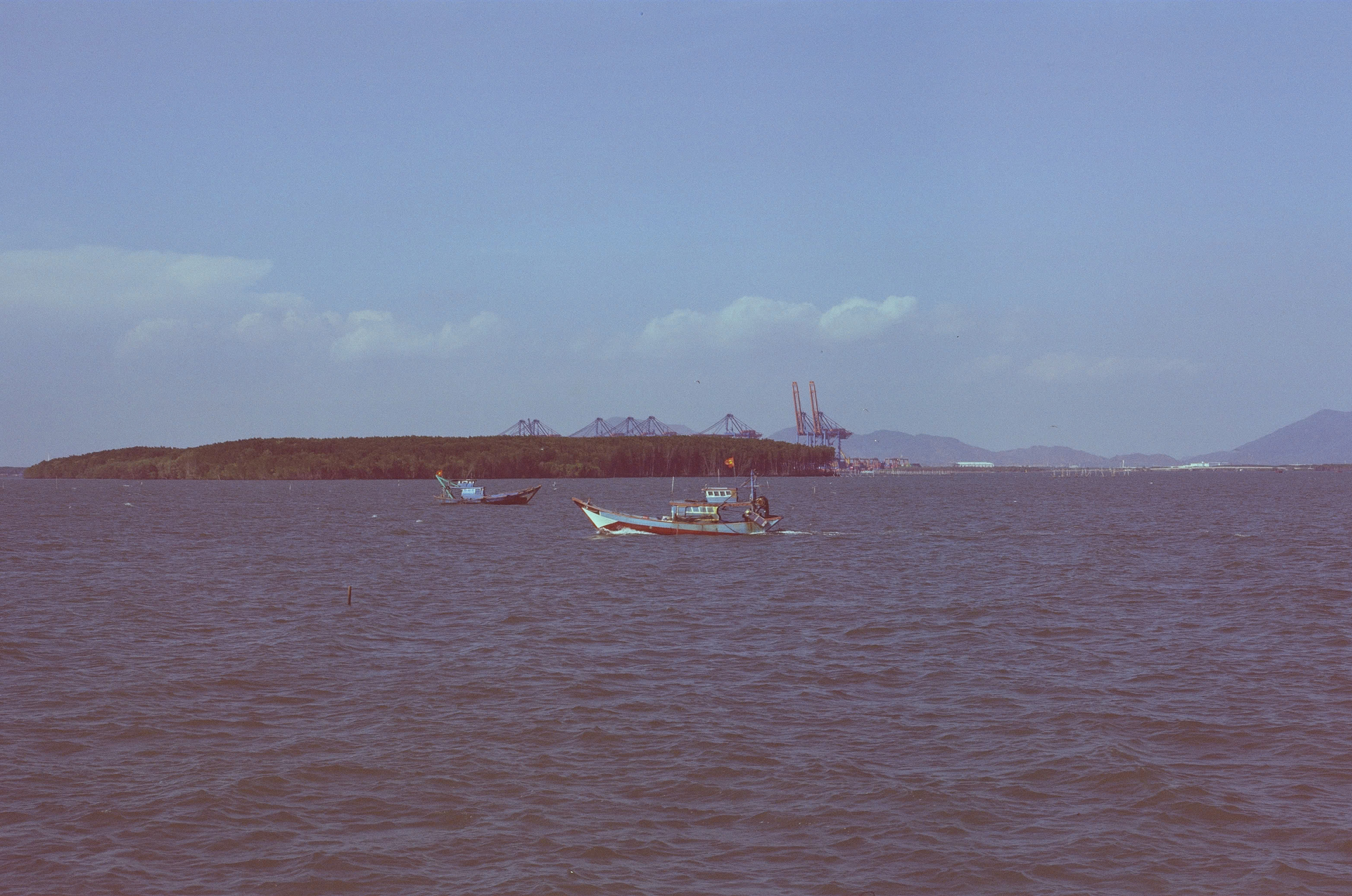View from Thanh An Island looking toward the water and distant docks